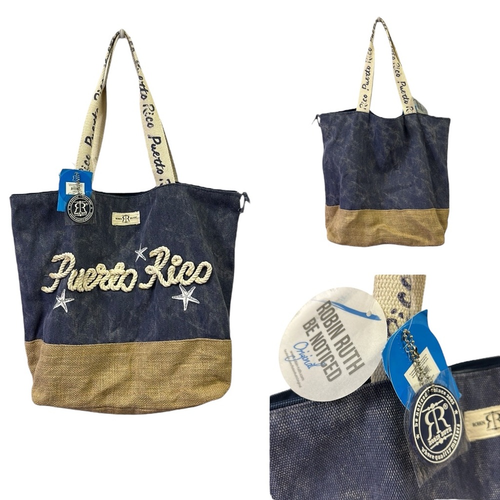 Robin Ruth Blue and Tan Puerto Rico Tote Bag